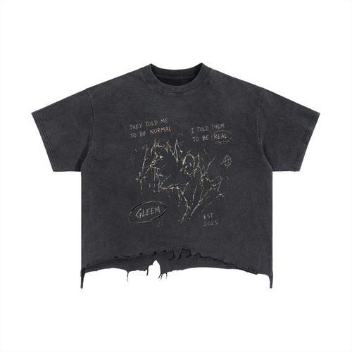 GLEEM #001 Vintage Wash Boxy Distressed Hem T-Shirt